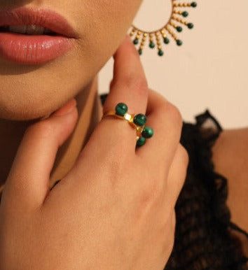 green stone ring, silver ring, 18k gold plated ring, minimal silver jewellery, designer jewellery, MALACHITE RIN, malachite jewellery. 