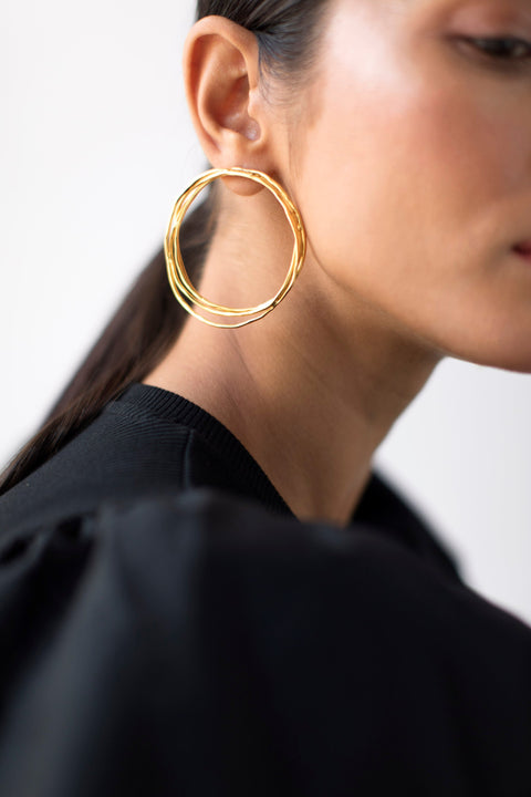 statement wired effect hoops perfect for any occasion comes in 22k gold plated jewellery and silver finish  jewellery 