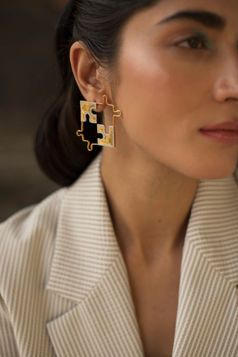 4 piece puzzle earrings with lab grown diamonds