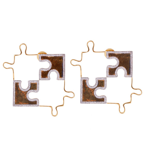 4 piece puzzle earrings with lab grown diamonds in 22k gold plated brass